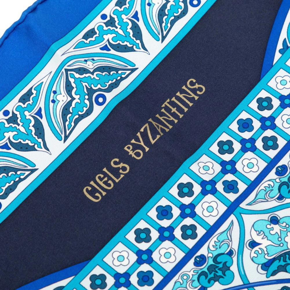 HERMES Blue Silk Scarf - Picture 6 of 9